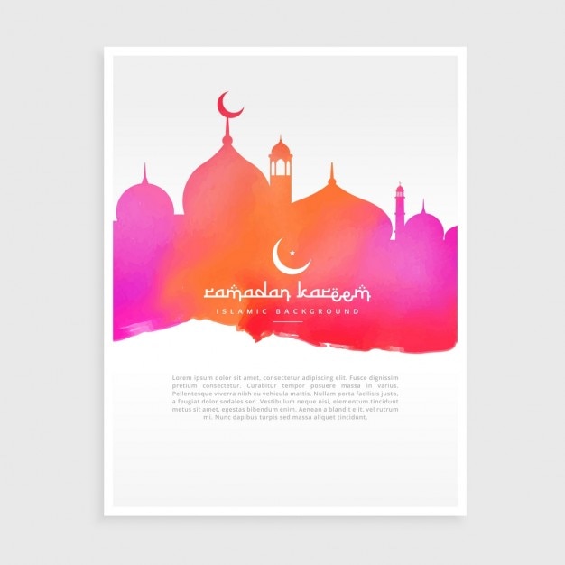 Ramadan flyer with mosque in colorful watercolor