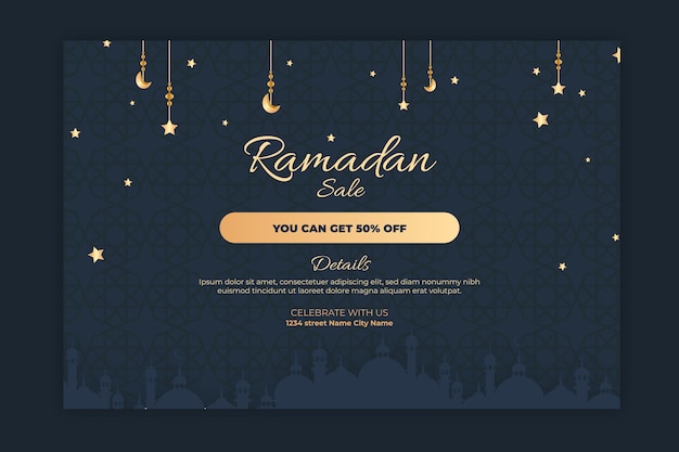 Бесплатное векторное изображение Рамадан горизонтальная распродажа баннер
