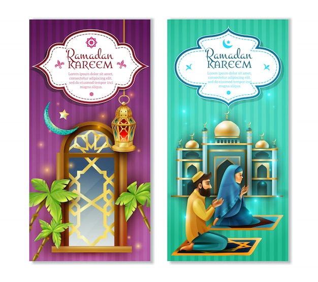 Ramadan kareem 2 vertical banners set