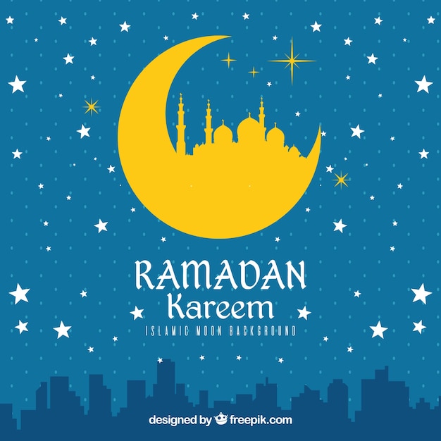 Ramadan kareem background with building silhouettes and stars