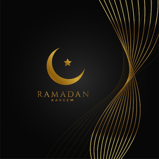 Ramadan kareem background with golden wavy lines