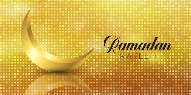 Vettore gratuito banner di ramadan kareem con mezzaluna d'oro