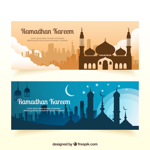 Ramadan kareem banners with mosque