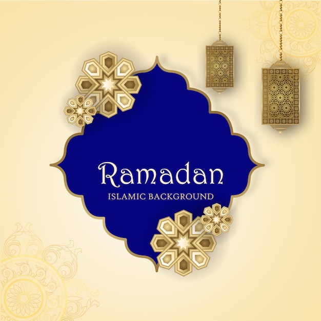 Ramadan Kareem Beige Blue Background Islamic Social Media Banner Free Vector