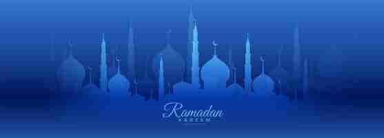 Free vector ramadan kareem blue banner with mosque design