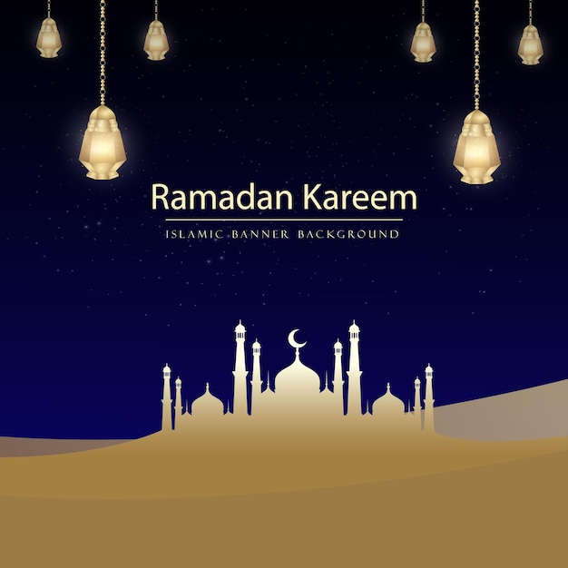 Ramadan Kareem Blue Beige Background Islamic Social Media Banner