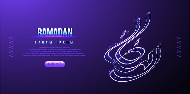 Ramadan kareem calligraphy abstract low poly wireframe mesh design vector illustration