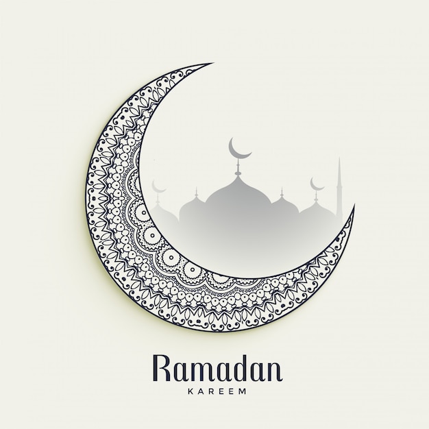 Vettore gratuito luna decorativa del kareem del ramadan su fondo bianco