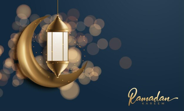 Ramadan kareem decorative moon with hanging lamps