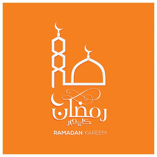 Ramadan kareem design with mosque on orange background