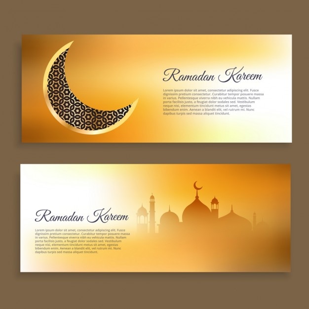 Ramadan kareem and eid banners in golden colors