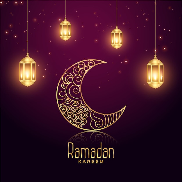 ラマダンカリームイード祭の輝くランプと月