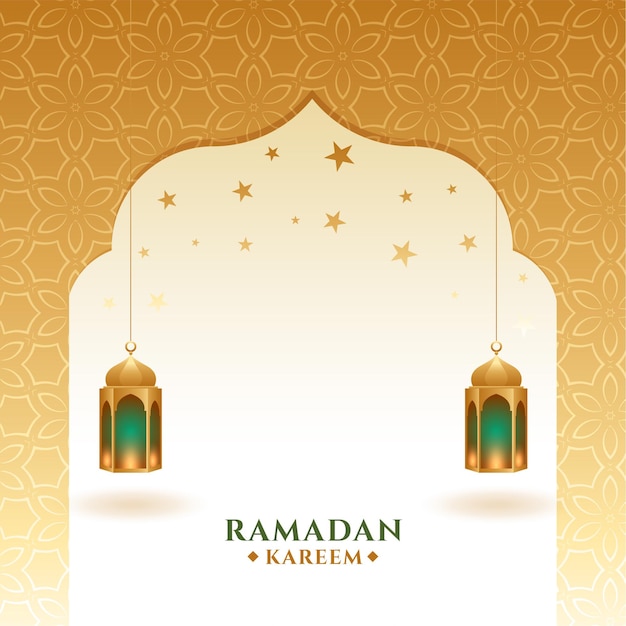 Ramadan kareem and eid mubarak golden greeting card