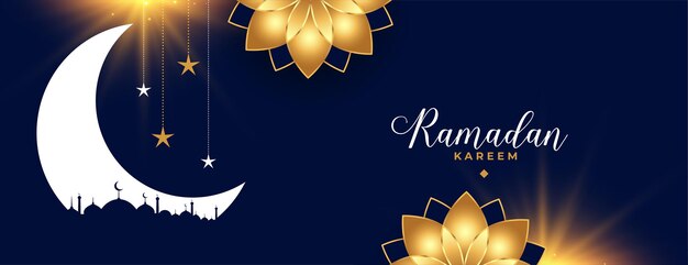 Ramadan kareem eid season golden flower decorative banner