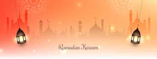 Бесплатное векторное изображение Баннер фестиваля рамадан карим с вектором исламских фонарей