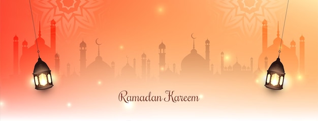 Ramadan Kareem festival banner with islamic lanterns vector