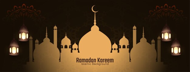 Ramadan Kareem festival islamic greeting card  with mosque