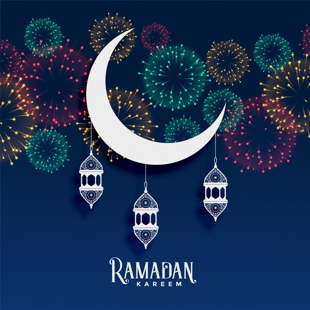 Ramadan kareem fireworks background decoration