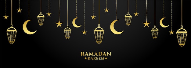 Ramadan kareem golden and black decorative banner design