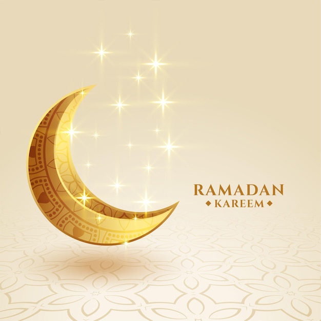 Ramadan kareem golden crescent moon sparkling greeting