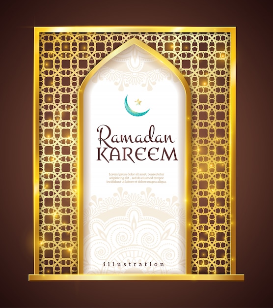 Vettore gratuito ramadan kareem golden frame traditional ornament