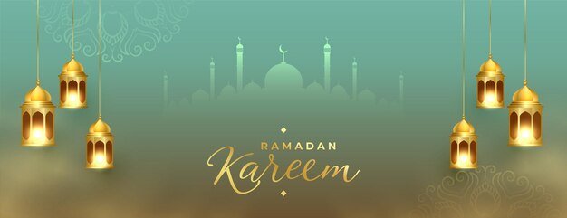 Ramadan kareem golden lantern eid festival beautiful banner design