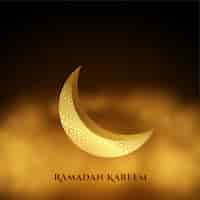 Free vector ramadan kareem golden moon woth clouds background