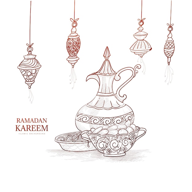 Free vector ramadan kareem greeting card hand draw sketch