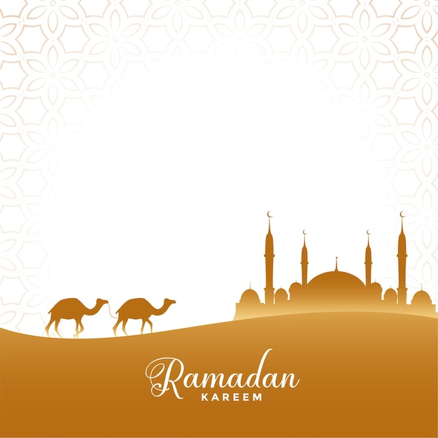 Ramadan kareem illustration desert scene with camel and\
mosque