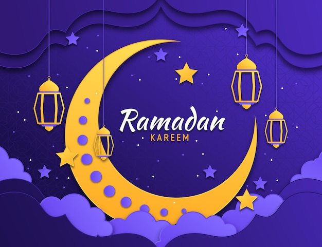 Ramadan kareem illustration in paper style