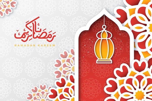 Vettore gratuito illustrazione di ramadan kareem in stile carta