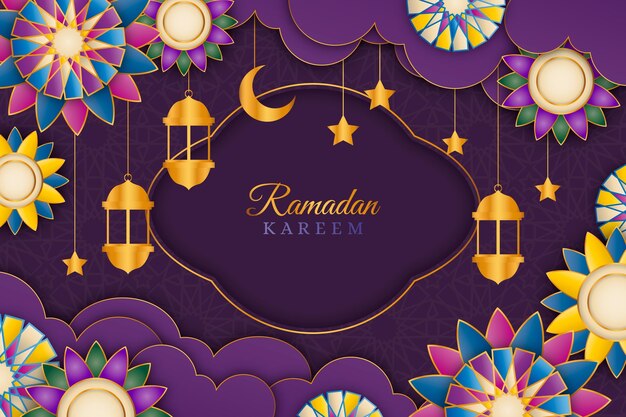 Vettore gratuito illustrazione di ramadan kareem in stile carta