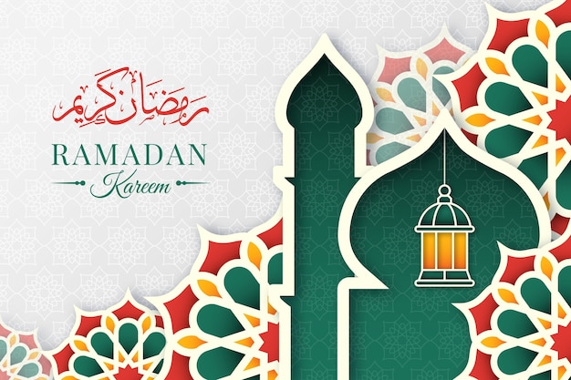 Рамадан карим иллюстрация в бумажном стиле