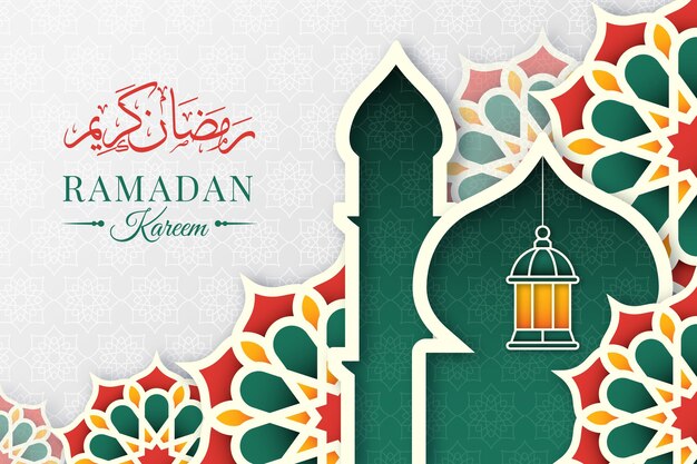 Рамадан карим иллюстрация в бумажном стиле