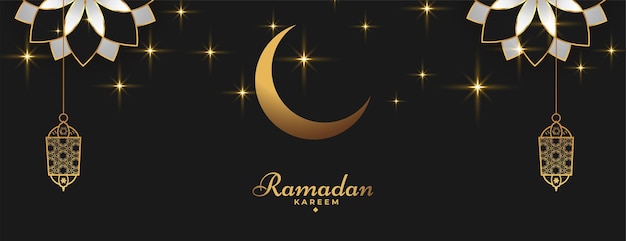 Vettore gratuito banner islamico di ramadan kareem in colore nero dorato