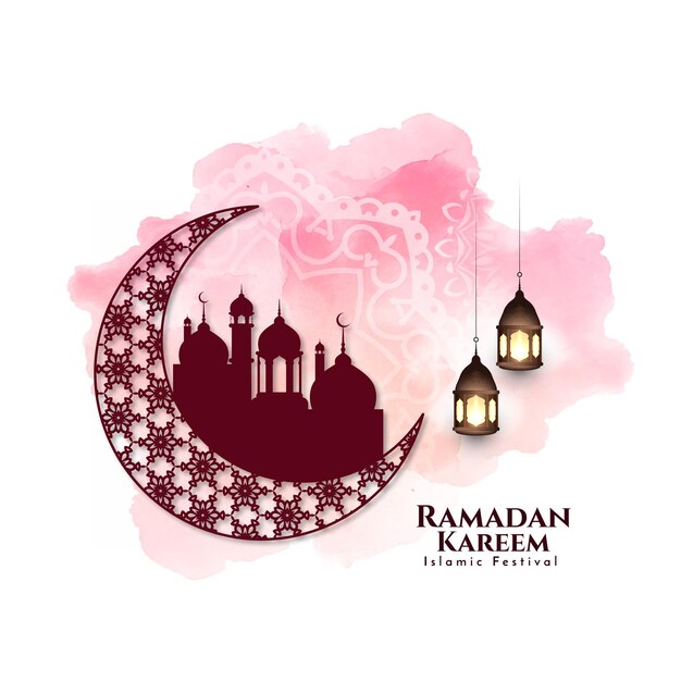 Ramadan kareem islamic crescent moon watercolor background design vector