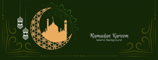 Ramadan kareem islamic festival banner with crescent moon