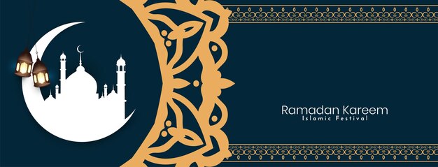 Рамадан Карим исламский фестиваль приветствие баннер с вектором мечети