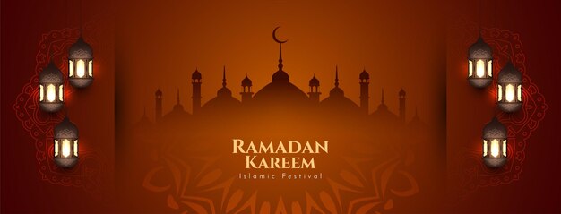 Ramadan Kareem islamic festival greeting banner with mosque vector