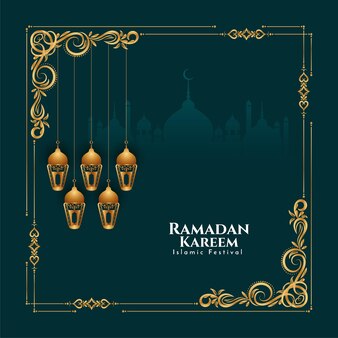 ラマダンカリームイスラム灯​籠​ゴールデン​フレーム​背景​デザイン​ベクトル