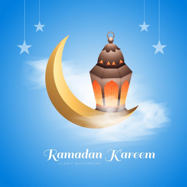 Free vector ramadan kareem islamic moon and lamps colorful card background