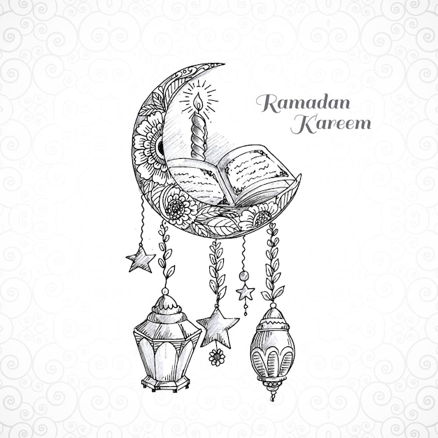 Free vector ramadan kareem islamic moon sketch card background