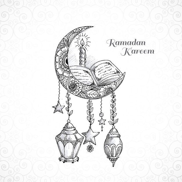 Рамадан карим исламская луна эскиз карты фон