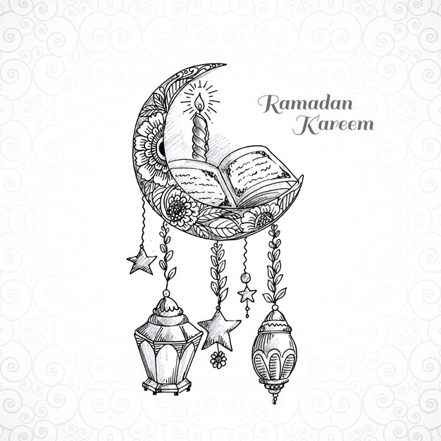 Ramadan kareem islamic moon sketch card background