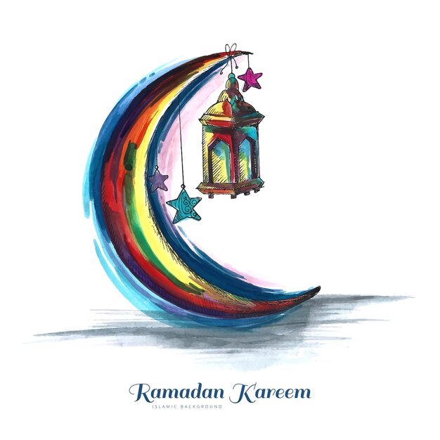 Ramadan kareem islamic watercolor moon greeting card background