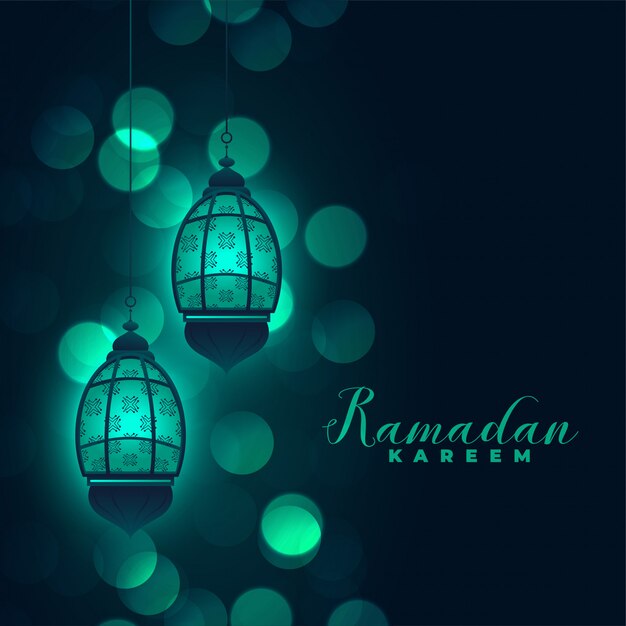 Ramadan kareem lamps on bokeh background