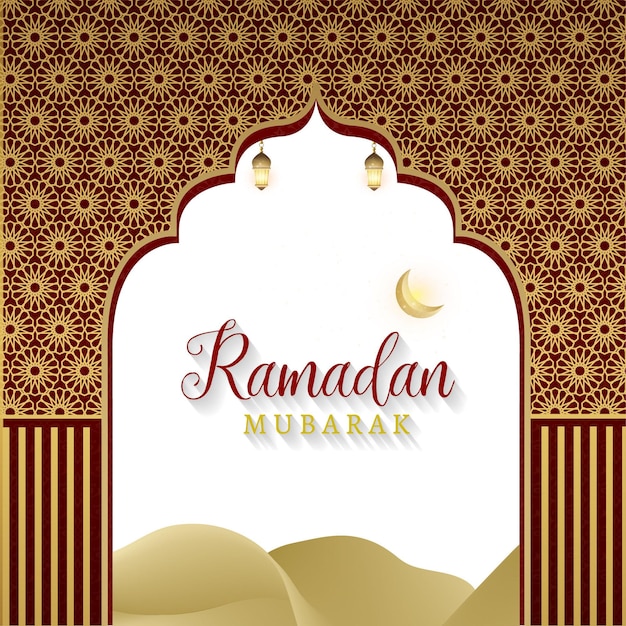 Ramadan Kareem Maroon Golden Background Islamic Social Media Banner Free Vector