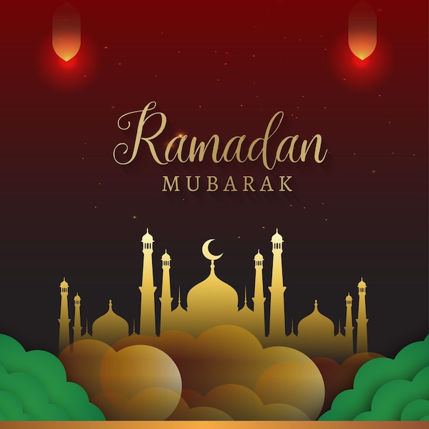 Ramadan Kareem Maroon Green Brown Background Islamic Social Media Banner