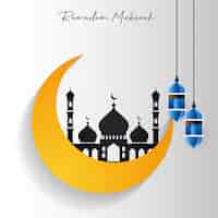 Free vector ramadan kareem mosque in cresent moon