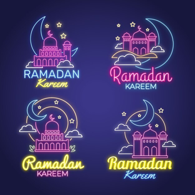 Collezione di insegne al neon di ramadan kareem